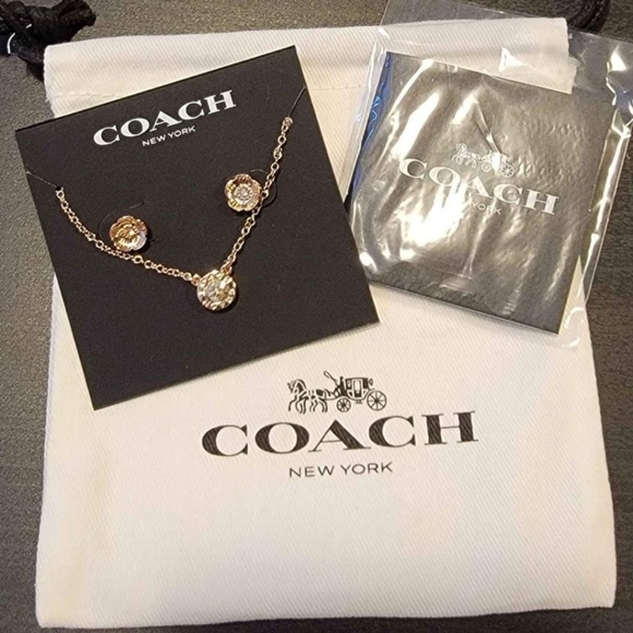 Coach Open Circle Necklace and Tea Rose Stud Earring Set - Picture 3 of 3